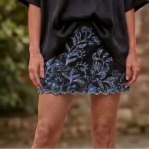 Y2K Embroidered and Beaded Black Mini Skirt